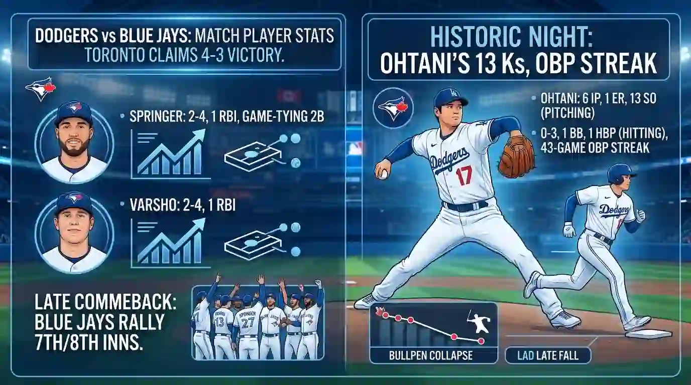 dodgers vs toronto blue jays match player stats